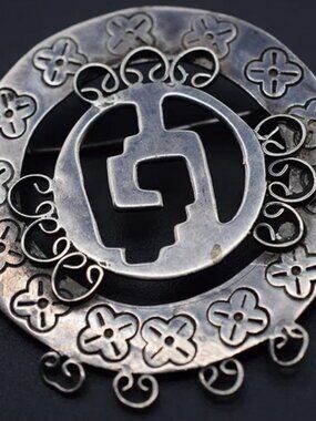 Vintage Taxco Mexico Sterling Silver Brooch | Aztec/Pre-Columbian Glyph